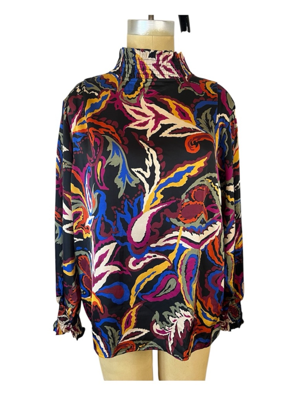 Norah Yentacore artsy Multicolor Vintage Silk Abstract Print Balloon Sl Top